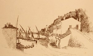 paikallinen ranskalainen kalastajakylä Etelä-Ranskassa c1884 tekijältä Randolph Caldecott