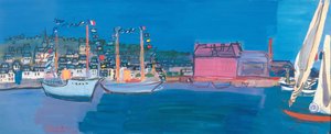 Veneet meri pienet liput talot pieni satama laituri purjeet tekijältä Raoul Dufy