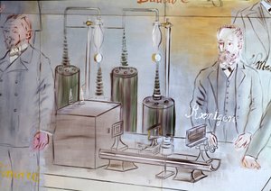 La Fee Electricite, yksityiskohta: Rontgen (1845-1923), saksalainen fyysikko. 1937 (maalaus). tekijältä Raoul Dufy