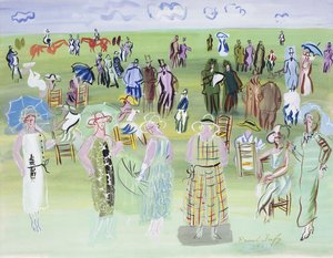 Poiret Mannequins at the Races, with Blue Umbrellages; Les Mannequins de Poiret aux Courses, a l