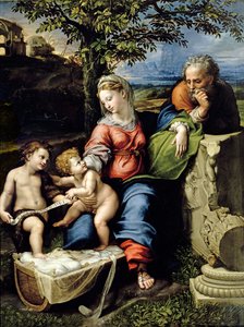 Tammen pyhä perhe, n. 1518 (öljy paneelille) tekijältä Raphael