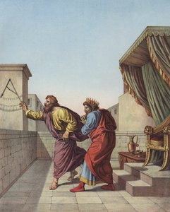 Jesaja ilmoitti Juudan kuninkaalle Hiskialle, että hän elää vielä viisitoista vuotta (väri litho) tekijältä after Raphael