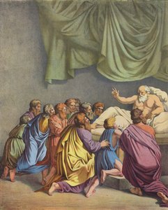 Jaakob siunaa lapsiaan (väri litho) tekijältä after Raphael