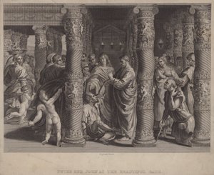 Pietari ja Johannes kauniilla portilla (kaiverrus) tekijältä after Raphael