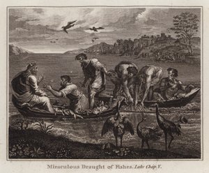 Rafael-sarjakuva: Miraculous Draft of Fishes, Luke, Chap V (kaiverrus) tekijältä after Raphael