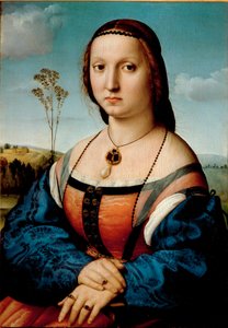 Maddalena Donin muotokuva Raffaello Sanzio dit Raphaelin (1483-1520) maalaus 1506 su. 63x45 cm Firenze, Palazzo Pitti, Galleria Palatina tekijältä Raphael