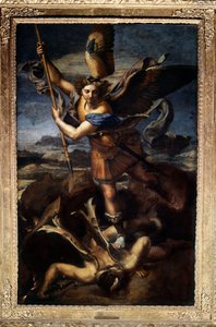 Pyhä Mikael kukistamassa lohikäärmettä tai suuri Pyhä Mikael Raffaello Sanzio dit Raphaelin (1483-1520) maalaus 1518. Aurinko 2,68x1,6 m Paris musee du Louvre