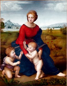Neitsyt preerialla tai Belvederen Madonna Rafaelin maalaus (Raffaello Sanzio 1483-1520) 1506 su. 113 x 88 cm Wienin taidehistoriallinen museo tekijältä Raphael
