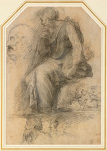Miespuolinen pyhimys, istuva Study for the Disputa, 1500-luku tekijältä Raphael