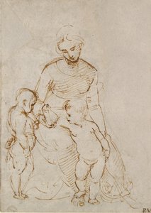 Neitsyt ja lapsi Pyhän Johanneksen kanssa, 1500-luvun alku tekijältä Raphael