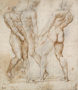 Kolme alaston kantajaa Study for the Tombment, 1500-luvun alku tekijältä Raphael