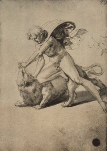Simson taistelee leijonaa vastaan; piirustus Raphael. Gallerie dellAccademia, Venetsia tekijältä Raffaello Sanzio Raphael