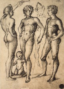 Tutkimus neljästä mieshahmosta ja vauvasta; piirustus Raphael. Gallerie dellAccademia, Venetsia tekijältä Raffaello Sanzio Raphael