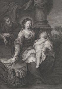 Pyhä perhe, jossa Kristus-lapsi nukkuu Neitsyt sylissä, n. 1778-86 tekijältä Raphael Morghen