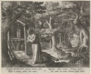 Pyhä Patroklus Nérislainen erakkona Erakoiden hyveellinen elämä (sarjan nimi) Trophaeum vitae solitariae (sarjan nimi) tekijältä Raphaël Sadeler (I)
