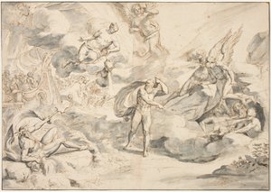 Aeolus tottelee Junosin komentoa luoda myrsky, n. 1683-1684 (kynä ja muste pesulla paperille)