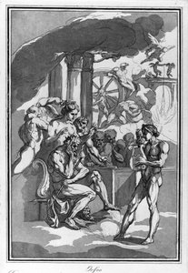 Orpheus in the Underworld pyytää Minokselta vaimoaan Eurydicea. Raimondo La Fagen akvarellipiirros.