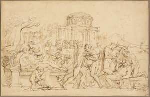 Bacchus ja Ariadne sekä Silenus, nymfit ja satyyrit