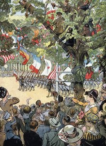 Ensimmäinen maailmansota: Voiton louhinta Avenue des Champs-Elyseesillä Pariisissa 14.7.1919: Ranskan laivaston sotilaita ihailee pariisilaisyleisö - (WWI: voitonparaati Champs-Elysees-kadulla tekijältä Raymond de la Neziere