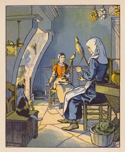Jeanne A Domremy Avec Sa Mere (värilitografia) tekijältä Raymond de la Neziere