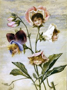 Geranium & Sweet Pea - Kukkalapset - pari (akvarelli ja vartaloväri paperille) tekijältä Rebecca Coleman