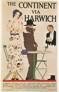Reginald E. Higgins: Harwichin kautta mantereelle. Iso-Britannia ... (litografia).