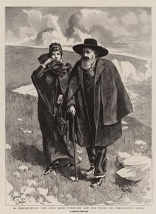 Muistoja, Lordi Tennyson ja hänen hoitajansa Freshwater Downsissa (kaiverrus). tekijältä Reginald Thomas Cleaver