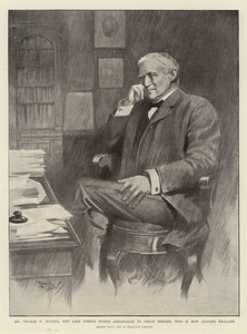 Thomas F. Bayard, Yhdysvaltain edesmennyt suurlähettiläs Isossa-Britanniassa, joka on nyt lähdössä Englannista (litografia). tekijältä Reginald Thomas Cleaver