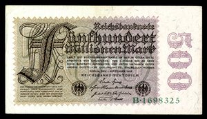 Weimarin tasavallan paperimerkki ensimmäisen maailmansodan jälkeisen hyperinflaation aikakaudella (1921–24) tekijältä Reichsbankdirektorium Berlin