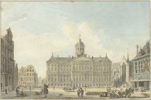 Amsterdam, pato kaupungintalon kanssa ja Waag tekijältä Reinier Vinkeles (I)