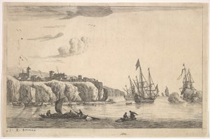 Merisatama ja kylä kalliolla, 1600-luku.