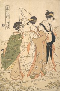 Ide Ide no Yamabukin vuoristoruusut, sarjasta A Parodic Six Jewel Rivers Y..., ca. 1795.
