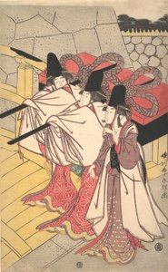 Prinssi Genji palaa palatsiinsa, jossa hänen vaimonsa odottaa häntä, n. 1797, n. 1797.