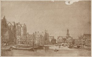 Anonyymi Rokin Amsterdam Damsquarea kohti nähtynä tekijältä Rembrandt