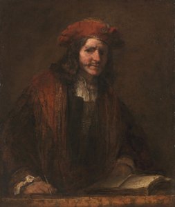 Mies, jolla on punainen lippalakki, noin 1660-65 (öljy kankaalle). tekijältä Rembrandt Harmensz. van Rijn (school of)