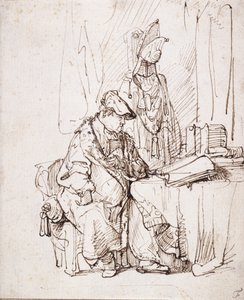 Un actor al seu vestidor (llapis i tinta marró sobre paper blanc) finlandès tekijältä Rembrandt Harmensz. van Rijn