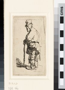 Keppiin nojaava kerjäläinen, n. 1630 (etsaus) tekijältä Rembrandt van Rijn