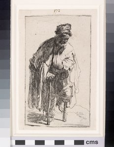 Puujalkainen kerjäläinen, n. 1630 (etsaus) tekijältä Rembrandt van Rijn