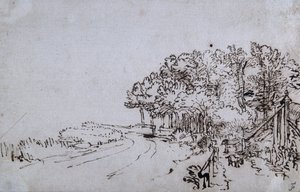 Copsi Amsteldijkin kärjessä Trompenburgin lähellä, n. 1649 (kynä ja muste paperille) tekijältä Rembrandt Harmensz. van Rijn