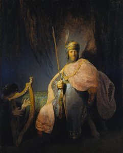 Daavid soittaa harppua Saulin edessä, noin 1630-31 (öljy tammelle). tekijältä Rembrandt Harmensz. van Rijn
