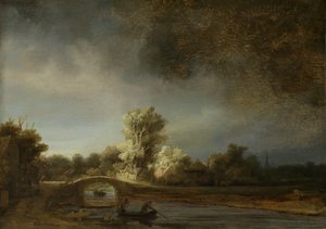Maisema kivisillalla, n. 1638 (öljy paneelille) tekijältä Rembrandt van Rijn