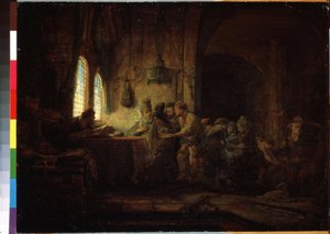 Vertaus työläisistä viinitarhassa tai vertaus yhdennentoista tunnin työläisistä (Vertaus viinitarhan työläisistä). Harmenszoon van Rijnin maalaus, joka tunnetaan nimellä Rembrandt (1606-1669) tekijältä Rembrandt Harmensz. van Rijn