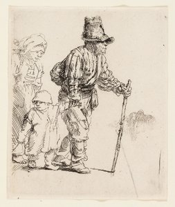 Talonpoikaperhe kulkurilla, n. 1652 (etsaus kermanväriselle paperille) tekijältä Rembrandt Harmensz. van Rijn