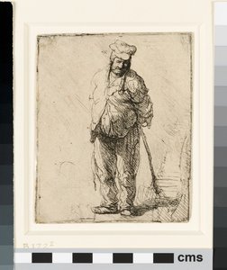 Räsytty talonpoika kädet takana, keppi kädessään, n. 1630 (etsaus) tekijältä Rembrandt van Rijn
