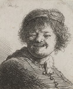 Rembrandt lippiksessä, nauraen: Rintakuva tekijältä Rembrandt van Rijn