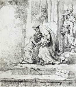 Tuhlaajapojan paluu (kynä ja muste paperille) tekijältä Rembrandt van Rijn
