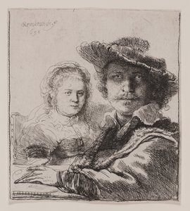 Omakuva Saskian kanssa tekijältä Rembrandt van Rijn