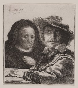 Omakuva taiteilijan äidin kanssa tekijältä Rembrandt van Rijn