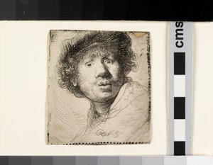 Omakuva lippiksessä, suu auki tekijältä Rembrandt van Rijn