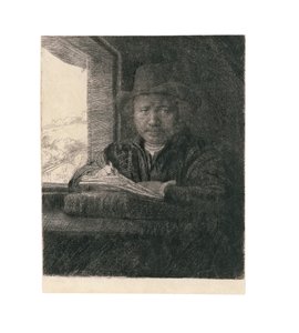 Omakuva piirustus ikkunaan, 1648 tekijältä Rembrandt van Rijn